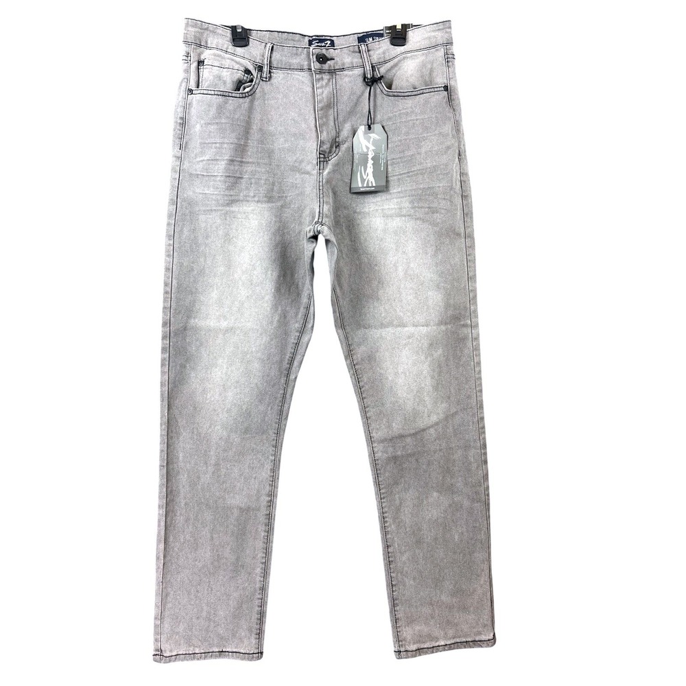 Seven7 Slim Straight Jeans Size 36/32 Gray Wash 5-Pocket Zip Fly NWT‎